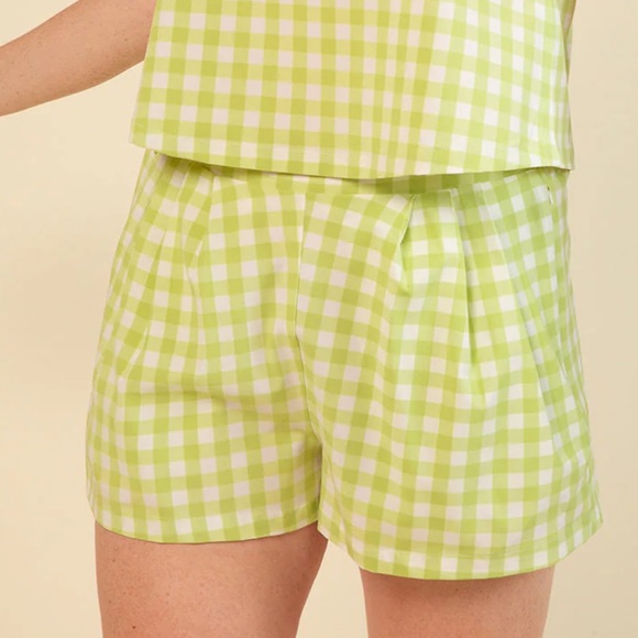 Wayre Limited Edition: Travel Pocket Flow Short Lime Plaid Gingham Lounge Sz S - Picture 2 of 13